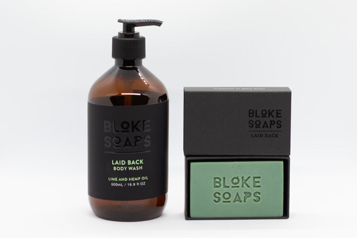Bloke Soaps liquid lime and hemp oil pump bottle and bar soap
