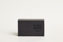 Load image into Gallery viewer, Bloke Soaps Hands On peppermint (charcoal) black cardboard packaging.