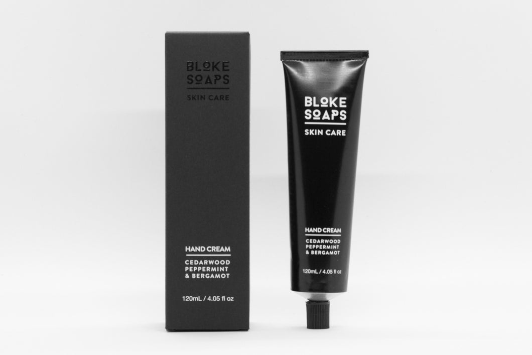 Bloke Soaps Skin Care -  Hand Cream: Cedarwood, Peppermint & Bergamot 120mL box and tube