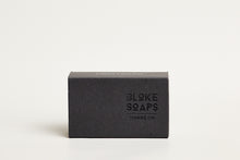 Load image into Gallery viewer, Bloke Soaps Hands On peppermint (charcoal) black cardboard packaging.
