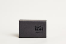Load image into Gallery viewer, Bloke Soaps Trendsetter lemon myrtle (yellow) black cardboard packaging.
