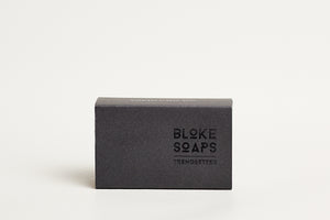 Bloke Soaps Trendsetter lemon myrtle (yellow) black cardboard packaging.